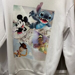 100 Disney Character Sweatshirt medium (7-9) Mickey Woody Stitch Tiana Jr